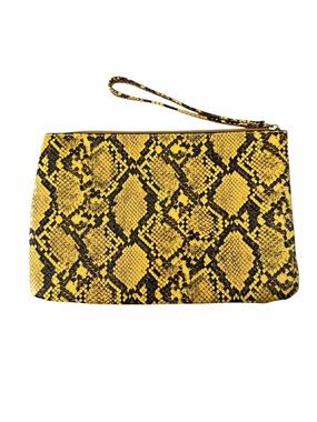 Mustard Yellow Snake-Print Wristlet Clutch